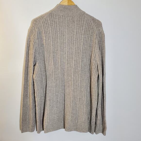Tasso Elba light grey Lambswool zipper ribbed sweater jacket Size XL - Picture 3 of 9
